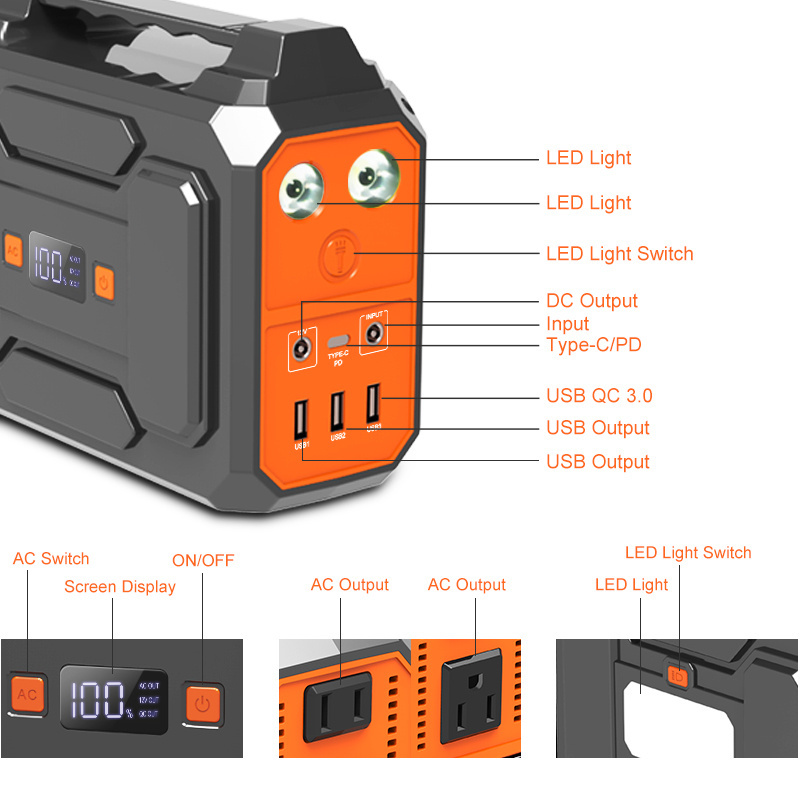 Hand Crank Portable Generator 167wh Lithium Battery Power Bank Multi USB Output Power Station Home Use Outdoor Emergency Power