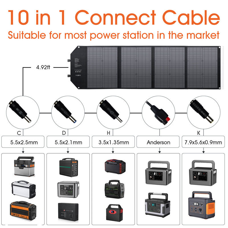 Outdoor Portable Power Supply Station Generator 100W Foldable Solar Panel with 10 in 1 Connect Cables