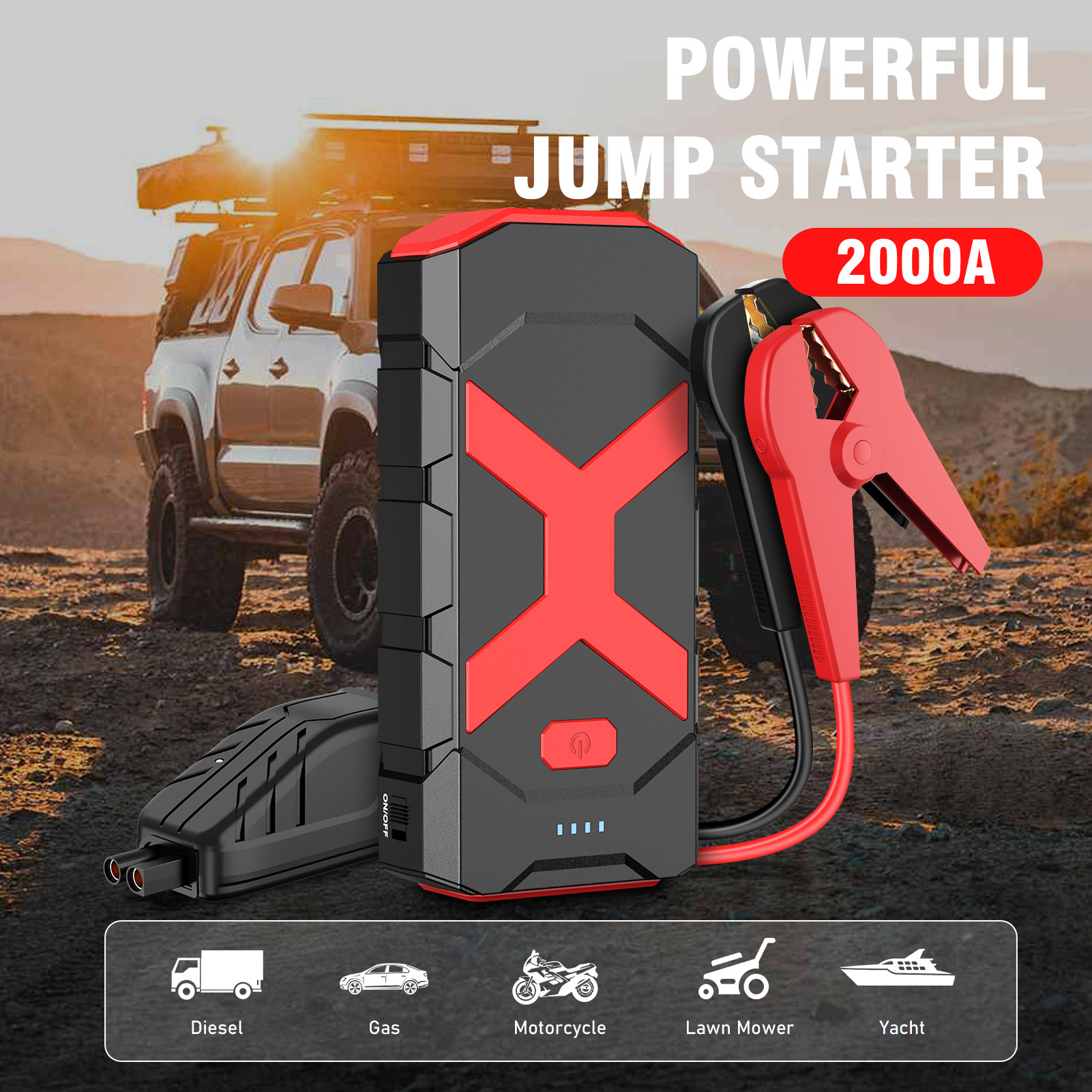 12V 20000mAh Multi-function Portable Car Emergency Battery Booster  2000A Car Jump Starter