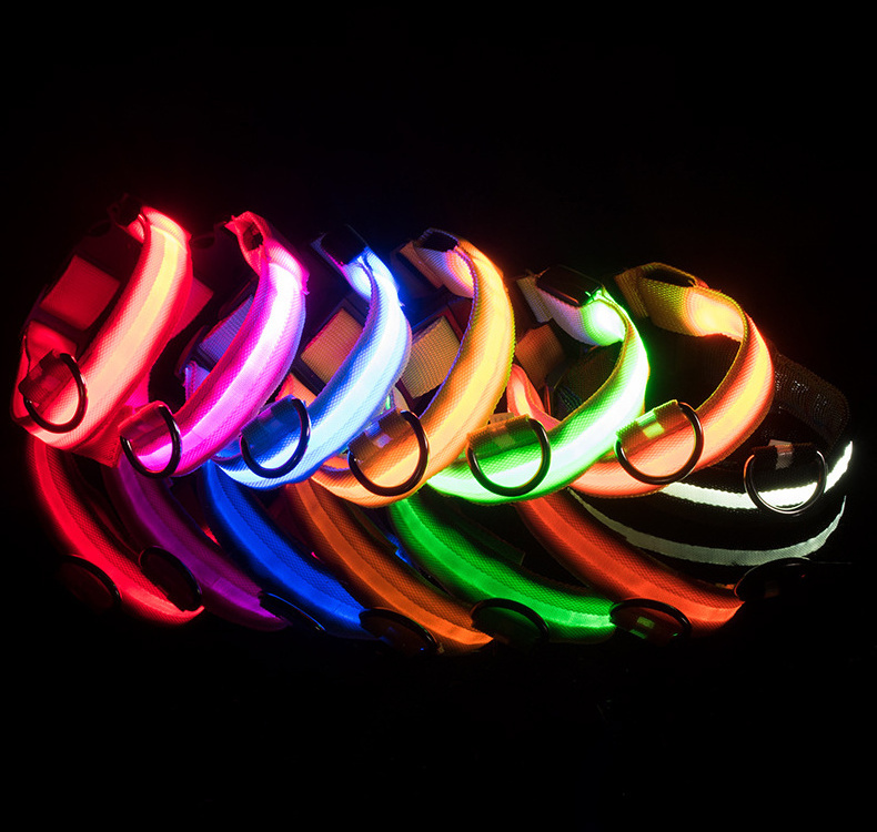 Led Lights Dog collar para perro Adjustable Polyester Glow Night Pet PET ACCESSORIES  Luminous Flashing Necklace Pet Supplies