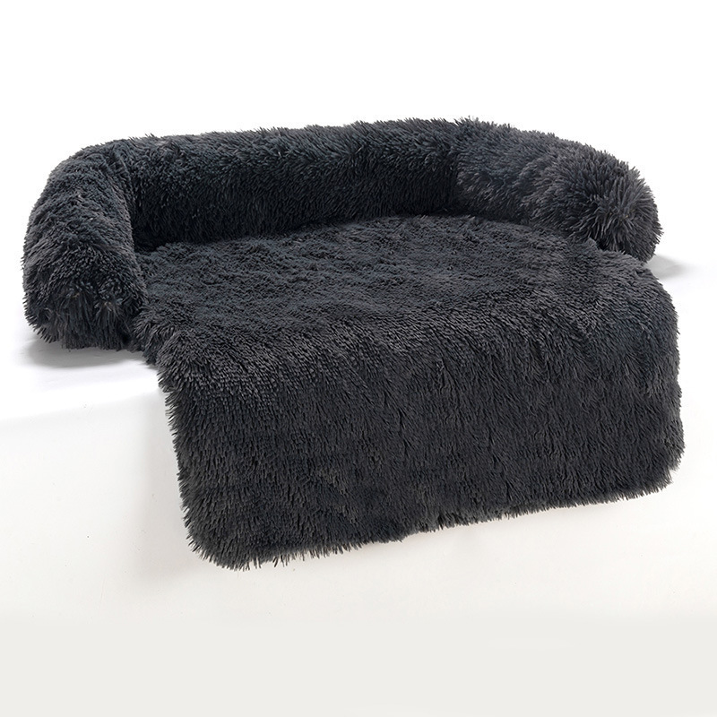 Hot sale luxury  warm soft long plush high quality custom wholesale washable pet sofa dog bed calming bed