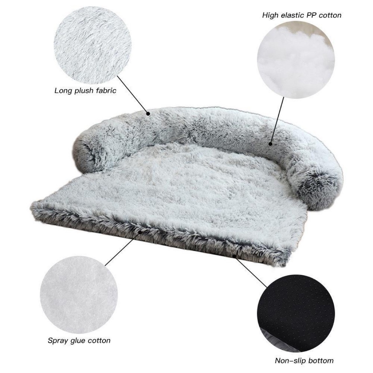 Hot sale luxury  warm soft long plush high quality custom wholesale washable pet sofa dog bed calming bed