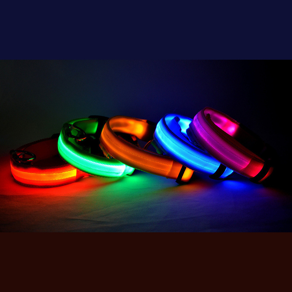 Led Lights Dog collar para perro Adjustable Polyester Glow Night Pet PET ACCESSORIES  Luminous Flashing Necklace Pet Supplies