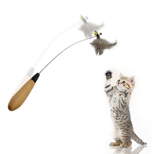 New Design Super Long Soft Rod Colorful Feather Pet Accessories Pet Pole Cat Interactive Toy Stick With Bell