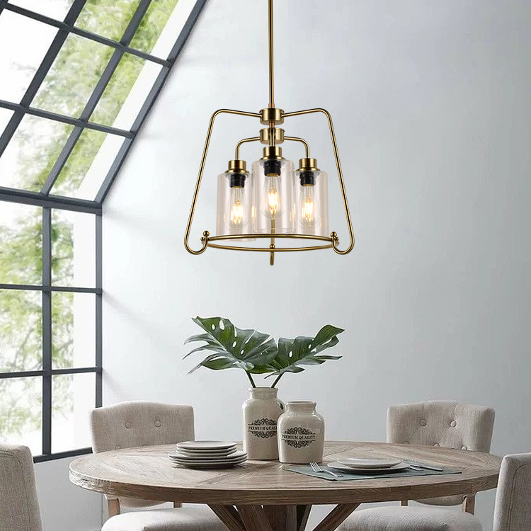 New Product Indoor Home Living Room Bedroom Dining Room Black Gold Iron Glass LED Ceiling Light