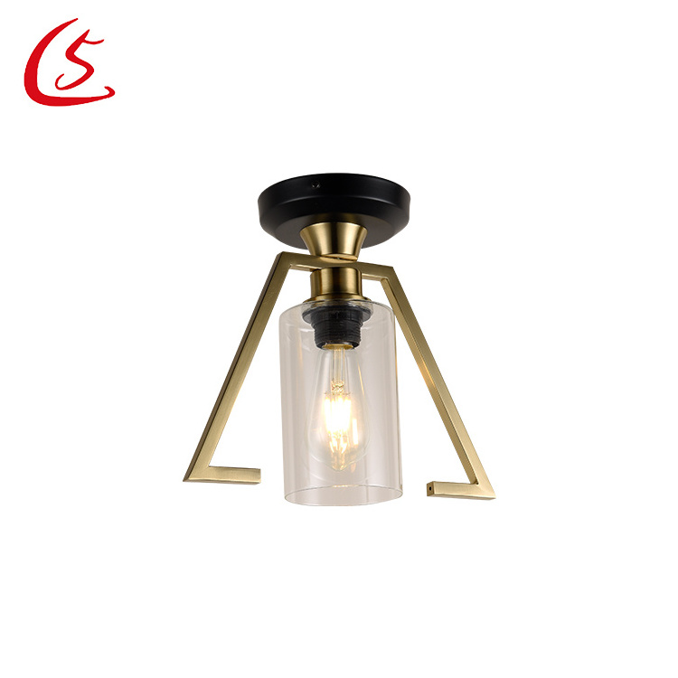 Hot Sale Indoor Decorative Fixture Living Room Bedroom Hallway Black Gold Iron Glass Ceiling Light