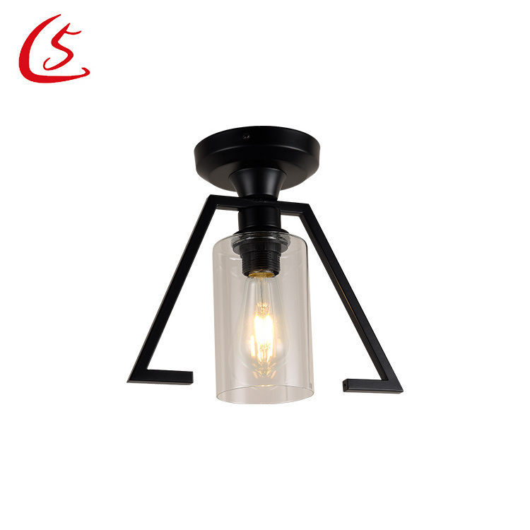 Hot Sale Indoor Decorative Fixture Living Room Bedroom Hallway Black Gold Iron Glass Ceiling Light