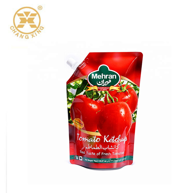 Custom Printed Food Grade Aluminum Foil Stand Up Spout Pouch Plastic Drinking Water Bag For Fruit Juice Tomato Sauce Packaging