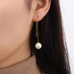 Chris April 316L stainless steel gold plated big shell pearls chain earrings for women