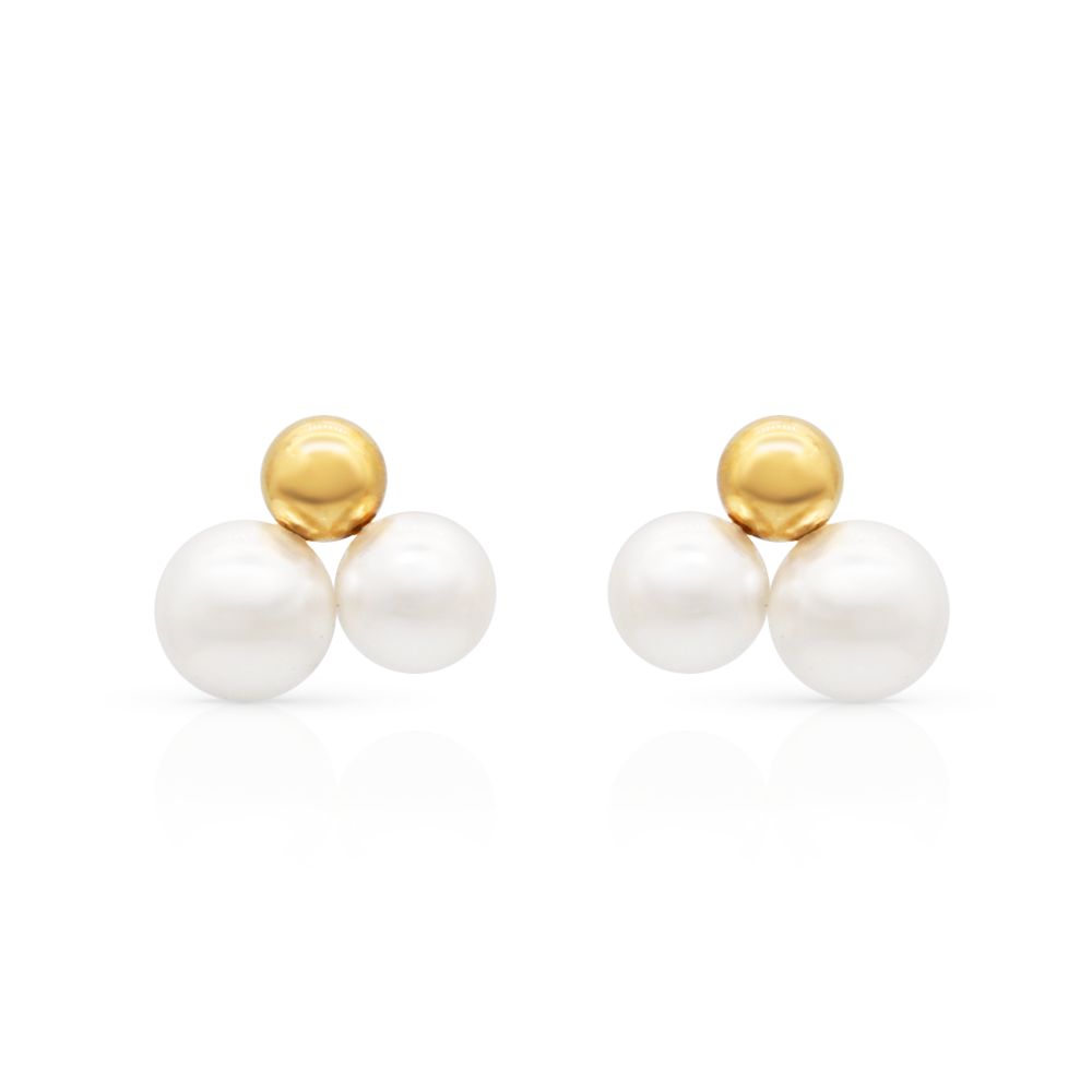 Chris April 316L stainless steel gold plated triplet glass pearls stud  earring for women