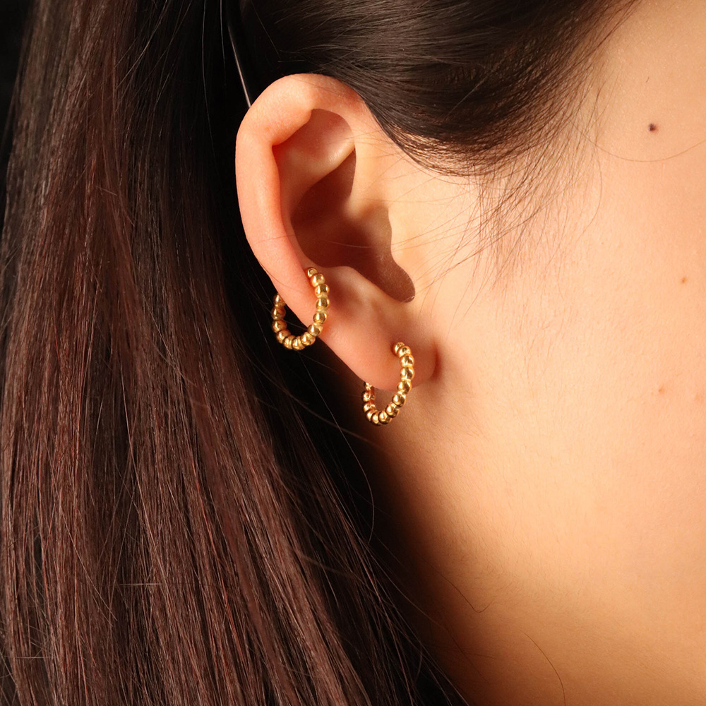 Chris April in stock PVD gold plated 316L stainless steel  beads ear clips simple ear cuff for women