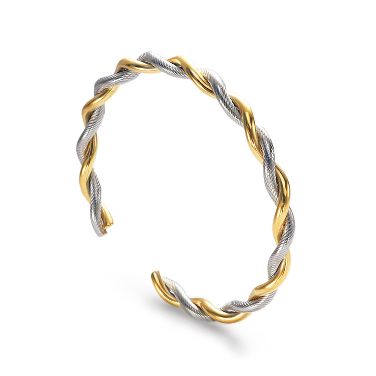 Chris April 316L stainless steel rope twisting two-tone cuff bracelet