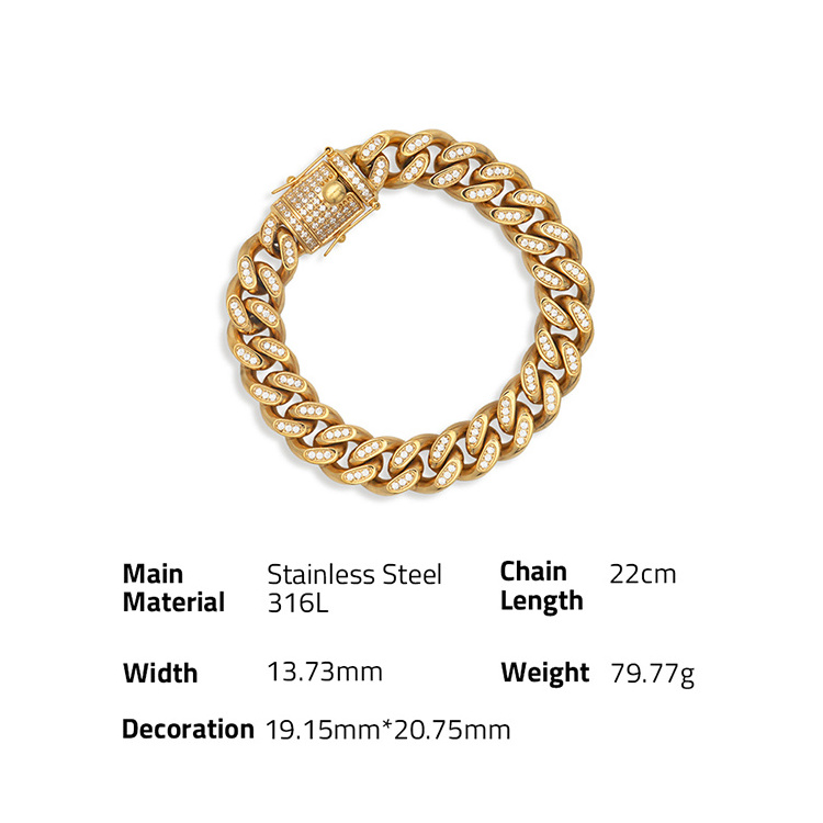 Chris April big 316L stainless steel luxury hiphop custom jewelry men's miami cuban hip hop chain link bracelet for men