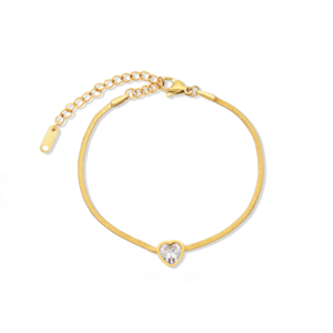 Chris April herringbone 316L stainless steel PVD gold plated flat snake chain movable heart zirconia bracelet