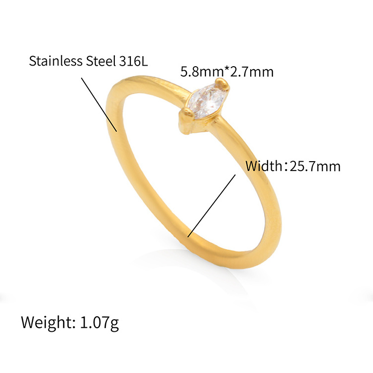 Chris April 316L stainless steel gold plated marquise cut zircon solitaire  ring