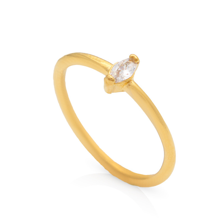 Chris April 316L stainless steel gold plated marquise cut zircon solitaire  ring