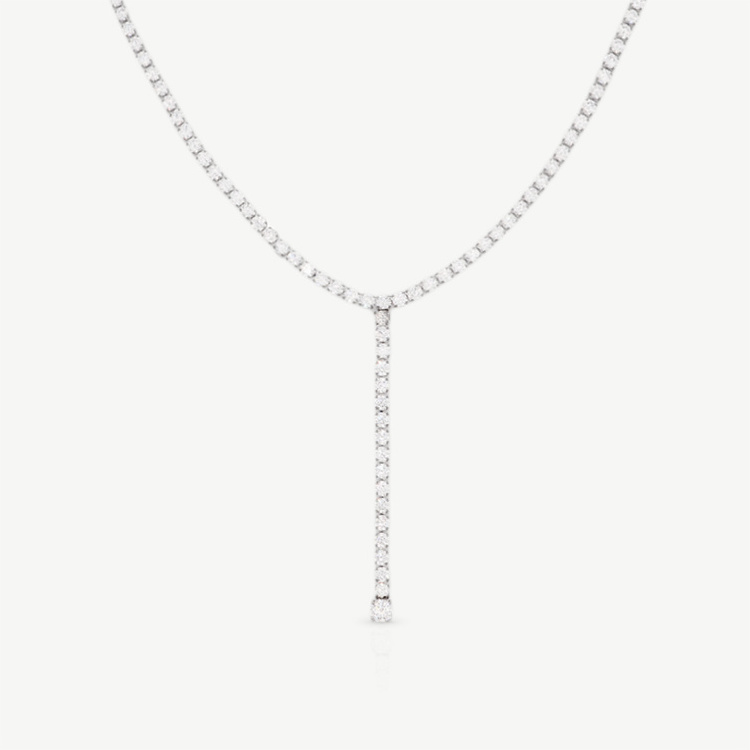 Chris April stainless steel Y shape tassel bejeweled choker tennis silver chain necklace