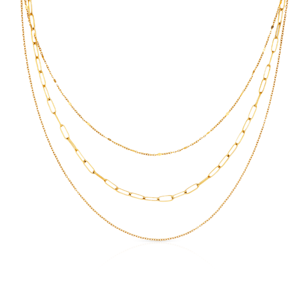 Chris April 316L stainless steel necklace simple triple layers thin gold plated choker chain pendant