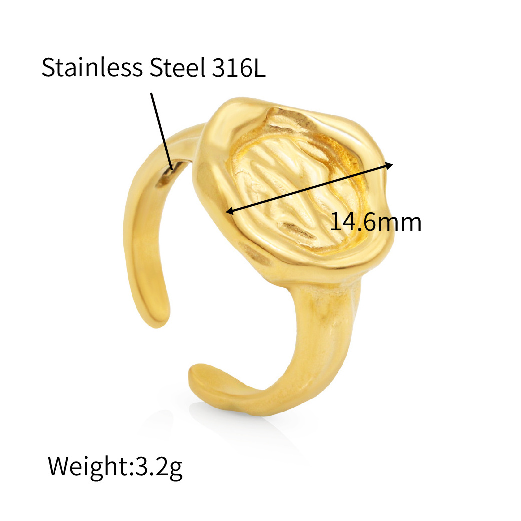 Chris April 316L stainless steel PVD chunky gold rings women plated organic texture signet ring