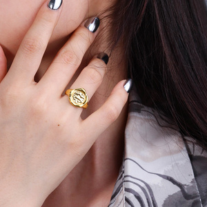 Chris April 316L stainless steel PVD chunky gold rings women plated organic texture signet ring