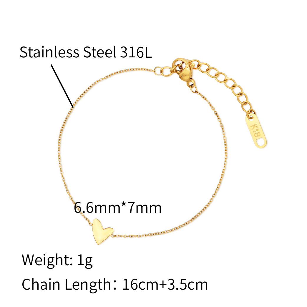 Chris April 316L stainless steel irregular heart charm PVD gold plated cute bracelets for women