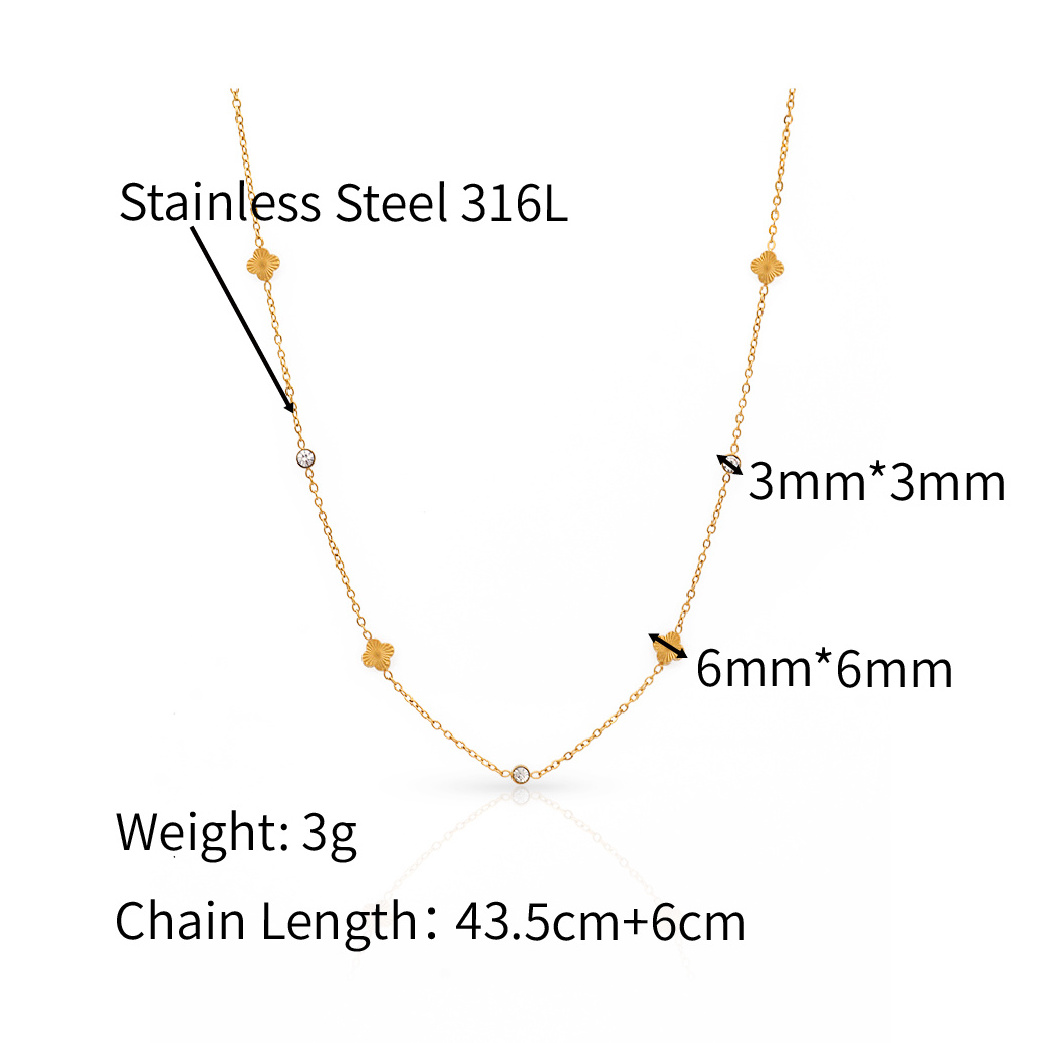 Chris April price 316L stainless steel jewelry four leaf clover clear zircon beads satellite chain necklace