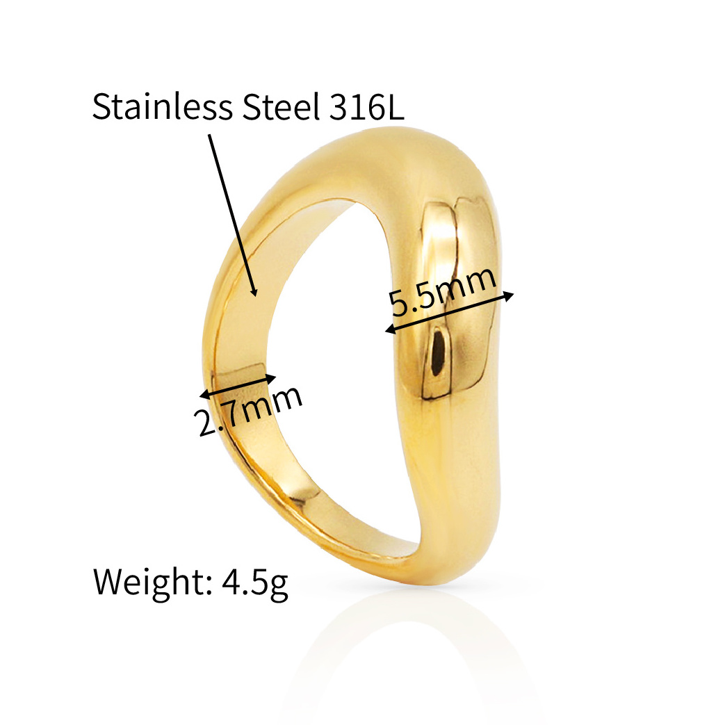 Chris April 316L wholesale price stainless steel ring gold curving minimalism chunky band rings