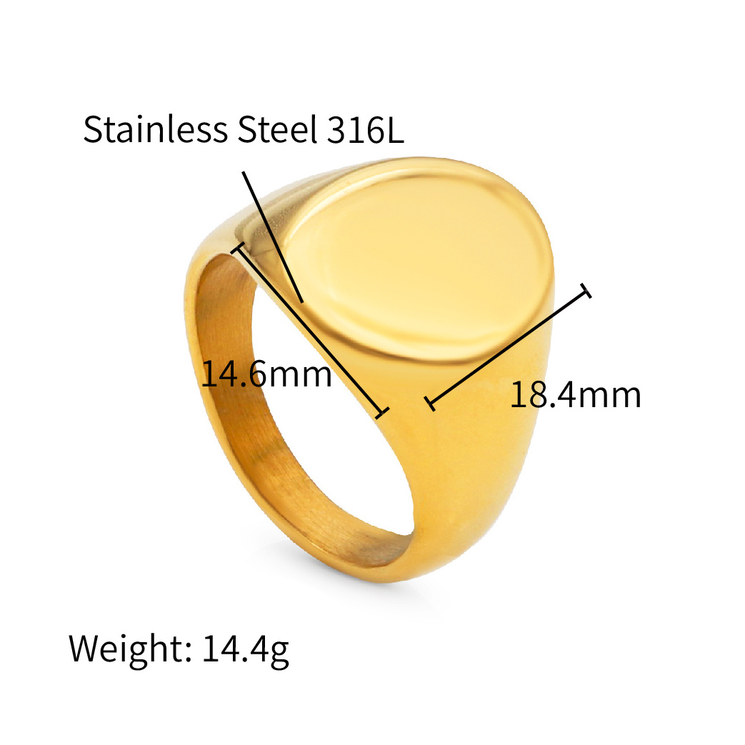 Chris April 316L stainless steel chunky women  oval signet gold plated ring