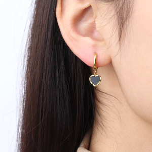 Chris April japanese style jewelry 316L stainless steel PVD 18k gold plated black enamel heart huggie hoops earrings