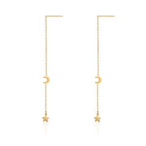 Chris April in stock fashion jewelry 316L stainless steel PVD gold plated crescent star and moon earrings