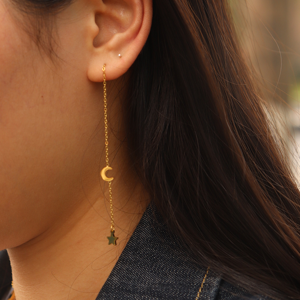 Chris April in stock fashion jewelry 316L stainless steel PVD gold plated crescent star and moon earrings