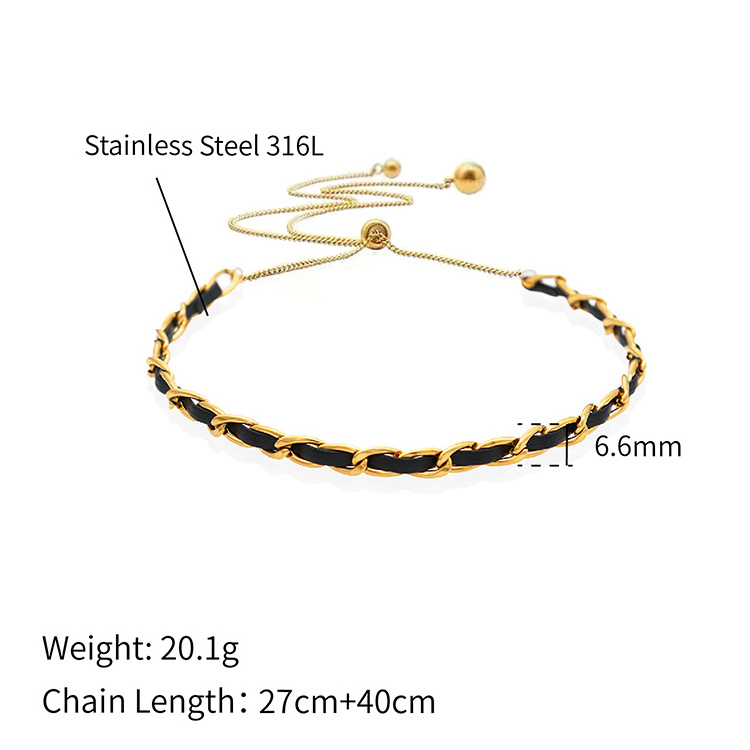 Chris April 316L stainless steel gold adjustable slider 18kgp leather cord ladies chains necklaces women