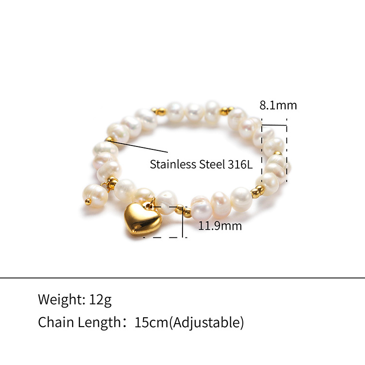 Chris April high quality waterproof woman bangle custom luxury stainless steel love beaded charm heart bracelet pearl jewelry