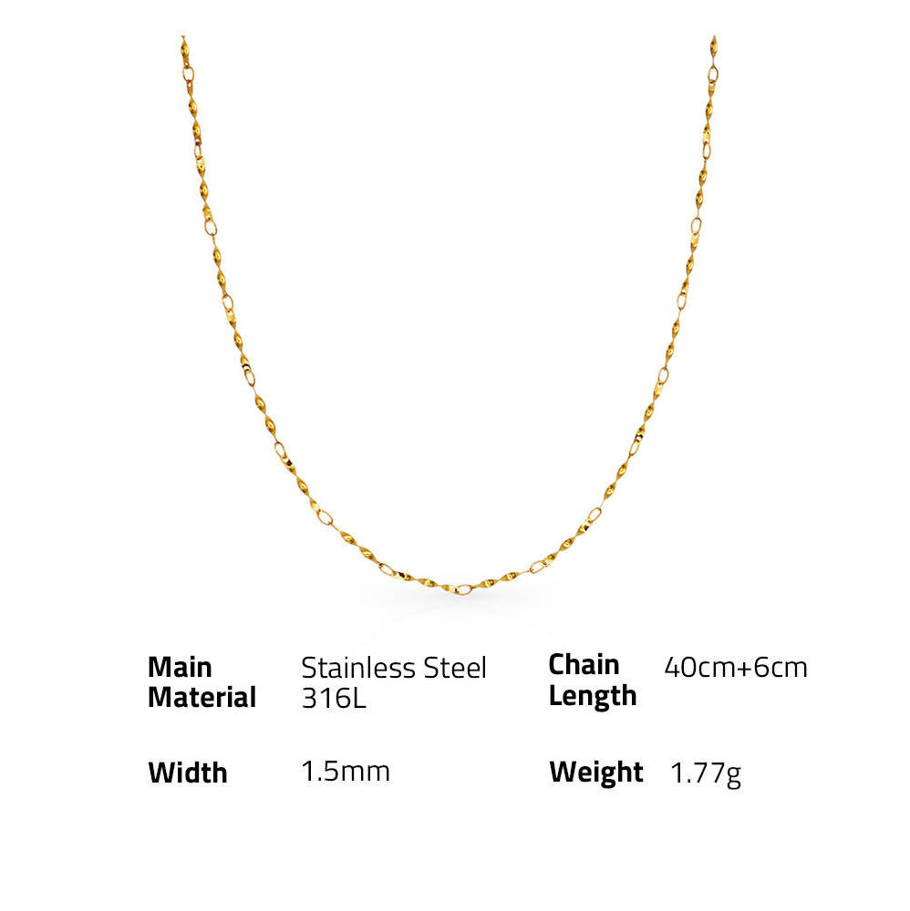 Chris April in stock 316L Stainless steel PVD plated minimalist thin choker wave chain necklace