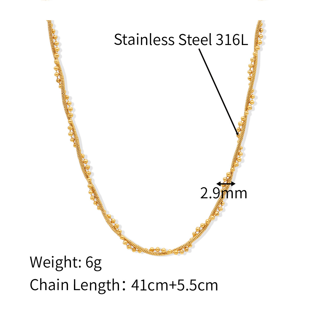 Chris April 316L stainless steel jewelry 18k pvd gold plated bead snake chain necklace