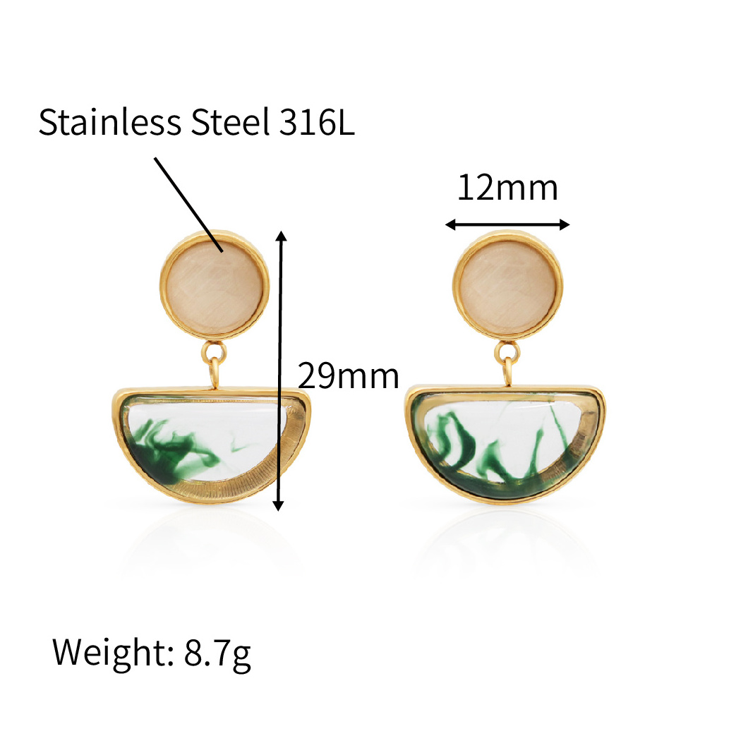 Chris April 316L stainless steel cat's eye gem resin earring 18k gold plated drop vintage jewelry women earring