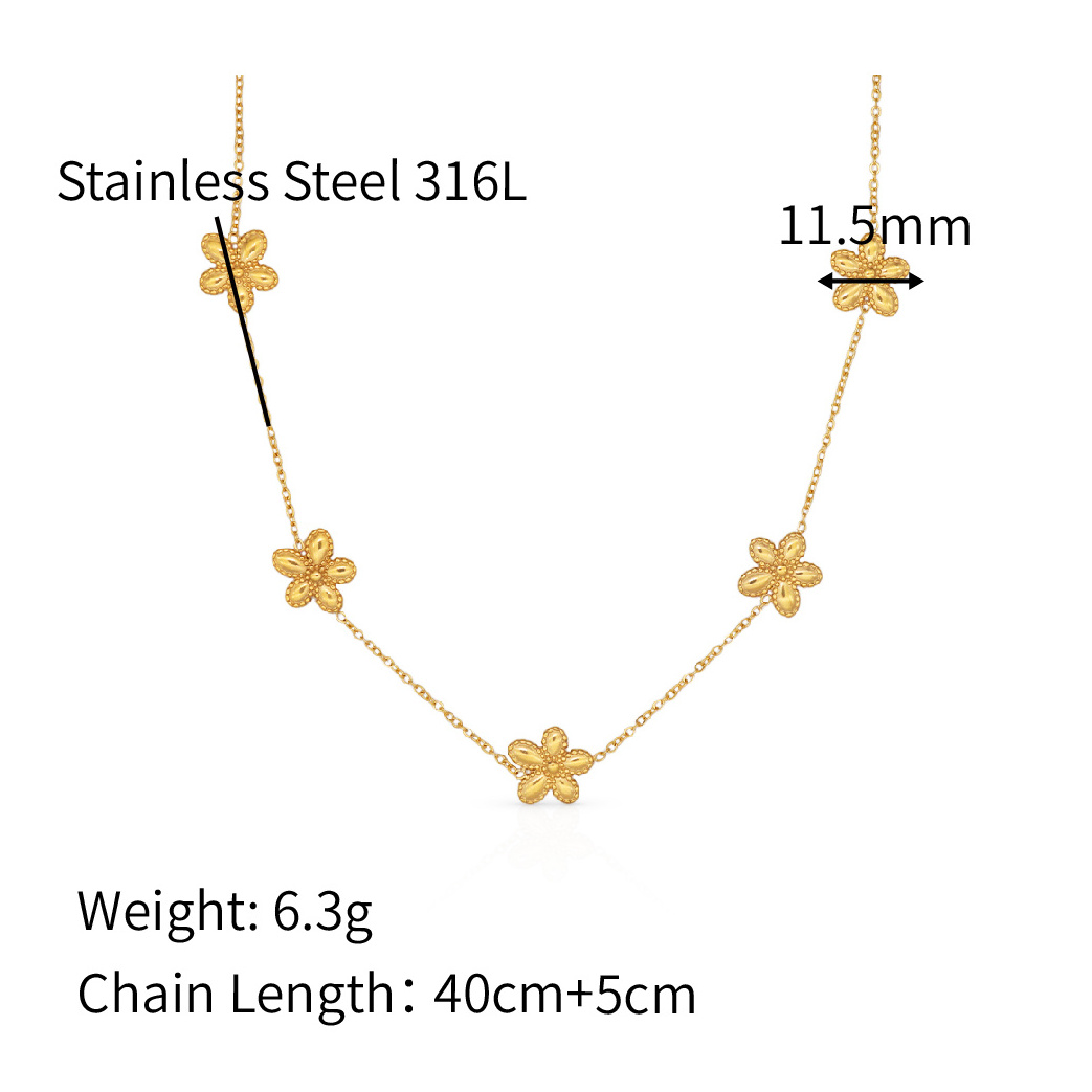 Chris April gold plated 316L Stainless steel flower charms delicate chain necklace