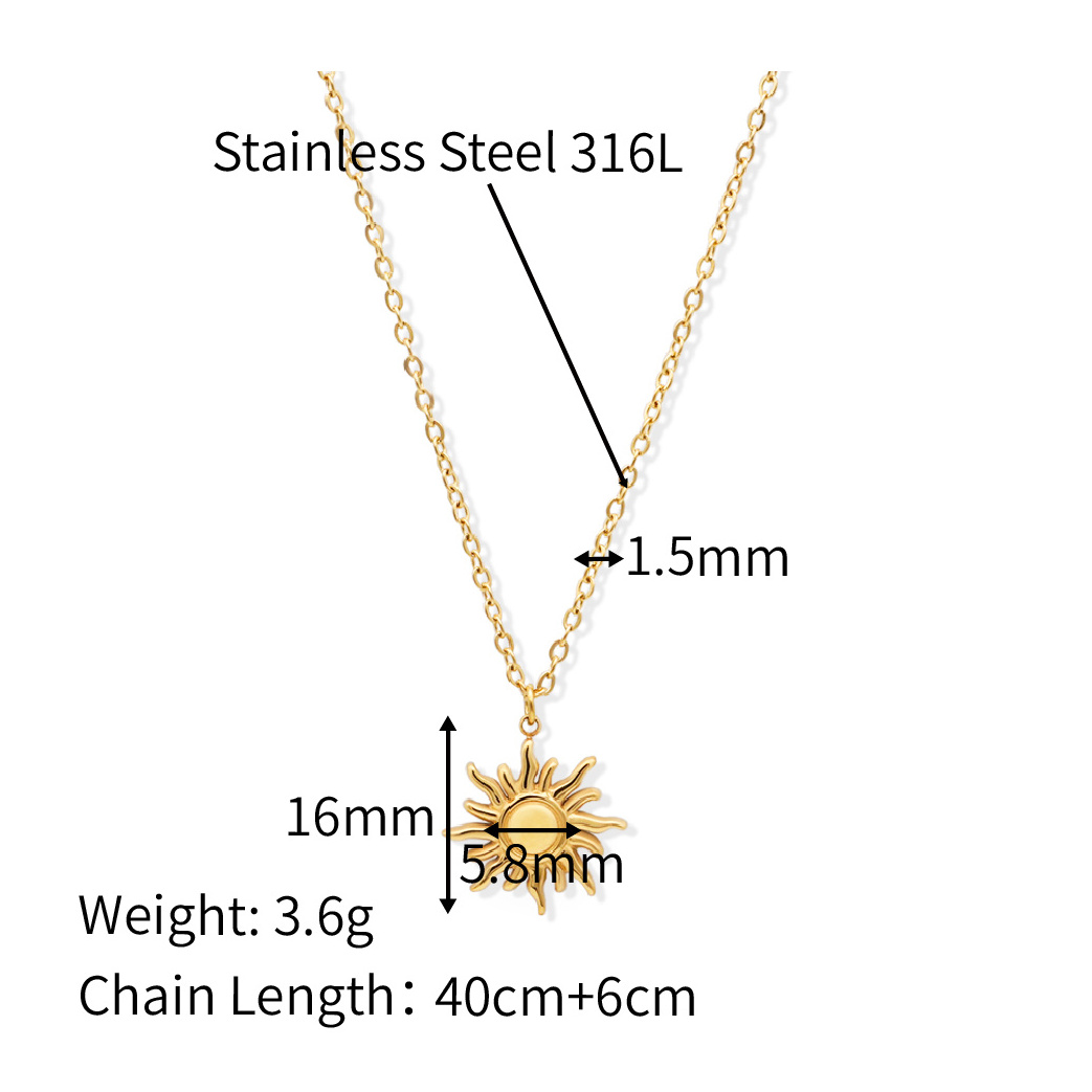 Chris April 316L stainless steel sun gold plated apollo pendant chain necklace