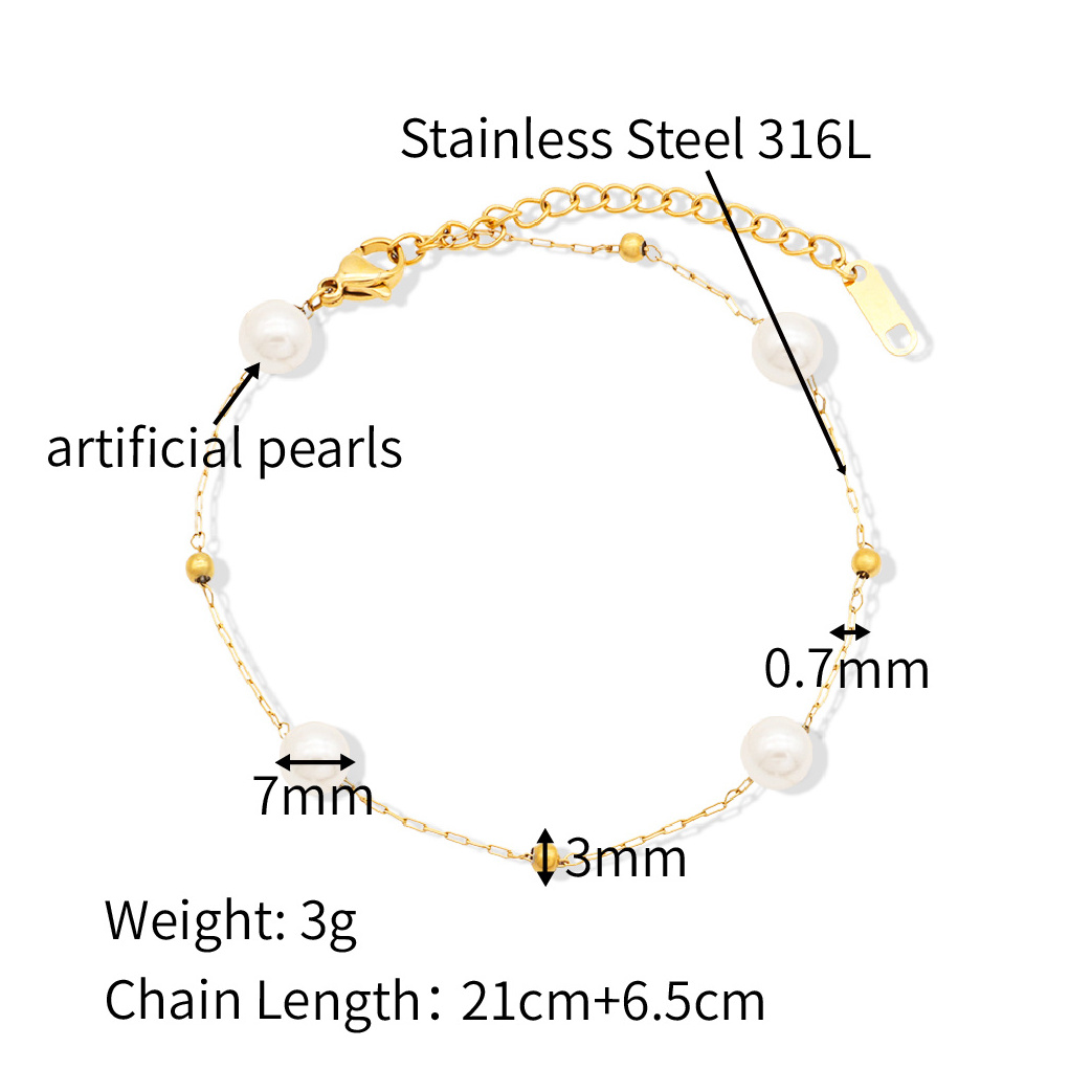 Chris April fashion jewelry PVD gold plated bubble beads anklet 316L stainless steel glass pearls ankle chain