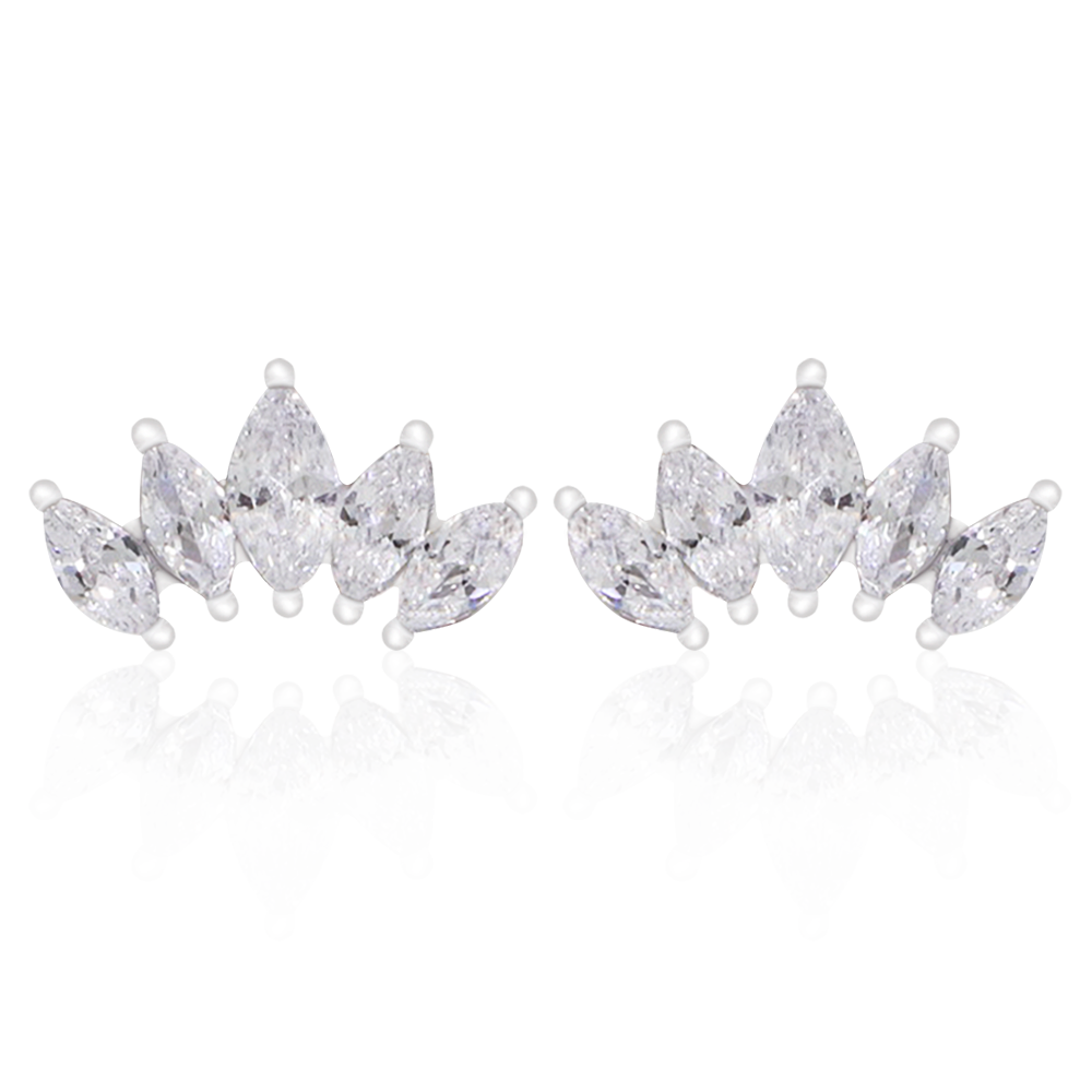 Chris April 316L stainless steel marquise zircons crown shape hypoallergenic non tarnish waterproof jewelry stud earrings