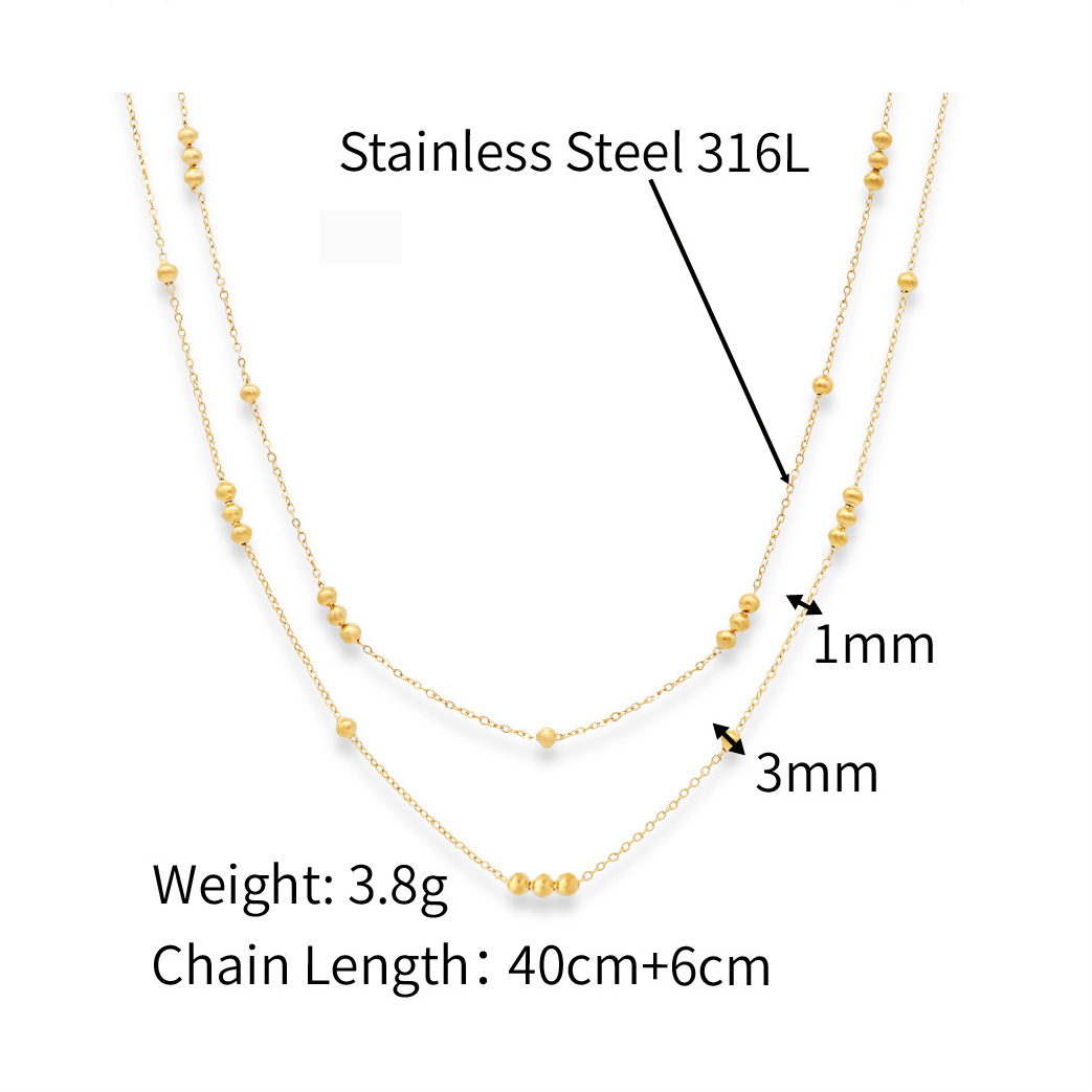 Chris April 316L stainless steel chain double layer beads necklace fashion women jewelry satellite chain necklaces