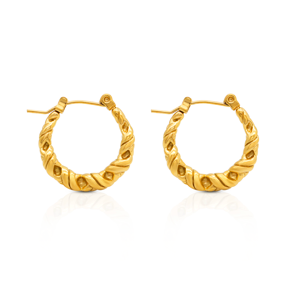 Chris April 316L stainless steel PVD plated gold jewelry fashion twisted rope round C shape hoop earring