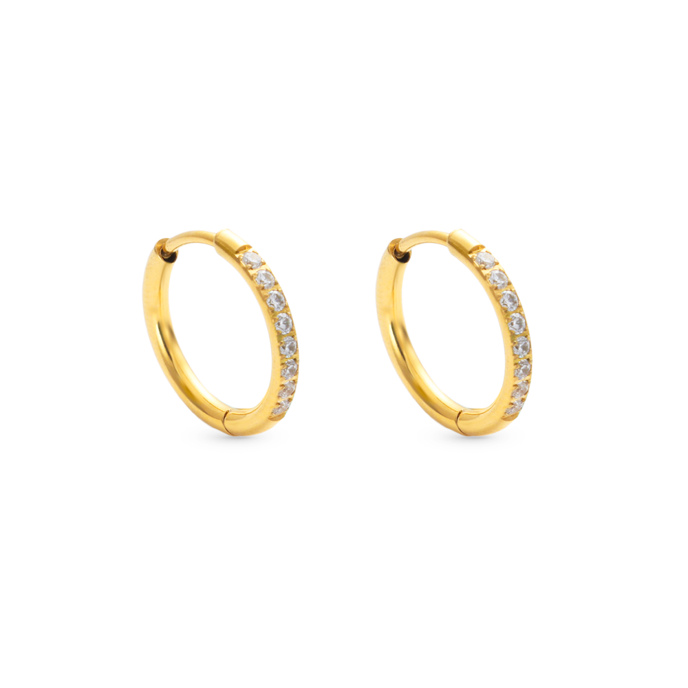 Chris April 316L stainless steel PVD plated gold zircons bezel huggies hoops earring