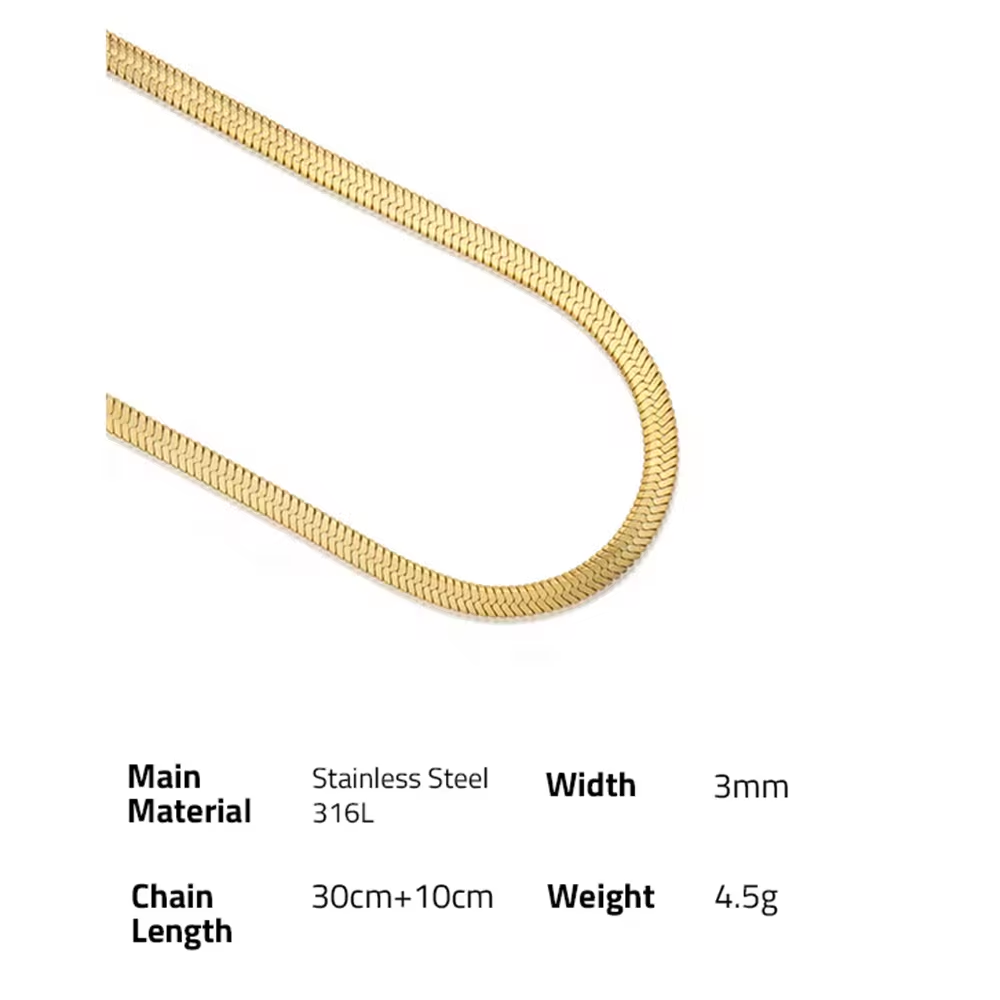 Chris April in stock 316L Stainless steel gold plated plain snake chain necklace for women