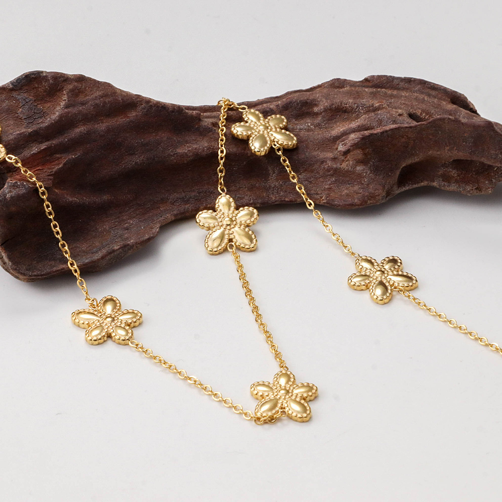 Chris April gold plated 316L Stainless steel flower charms delicate chain necklace