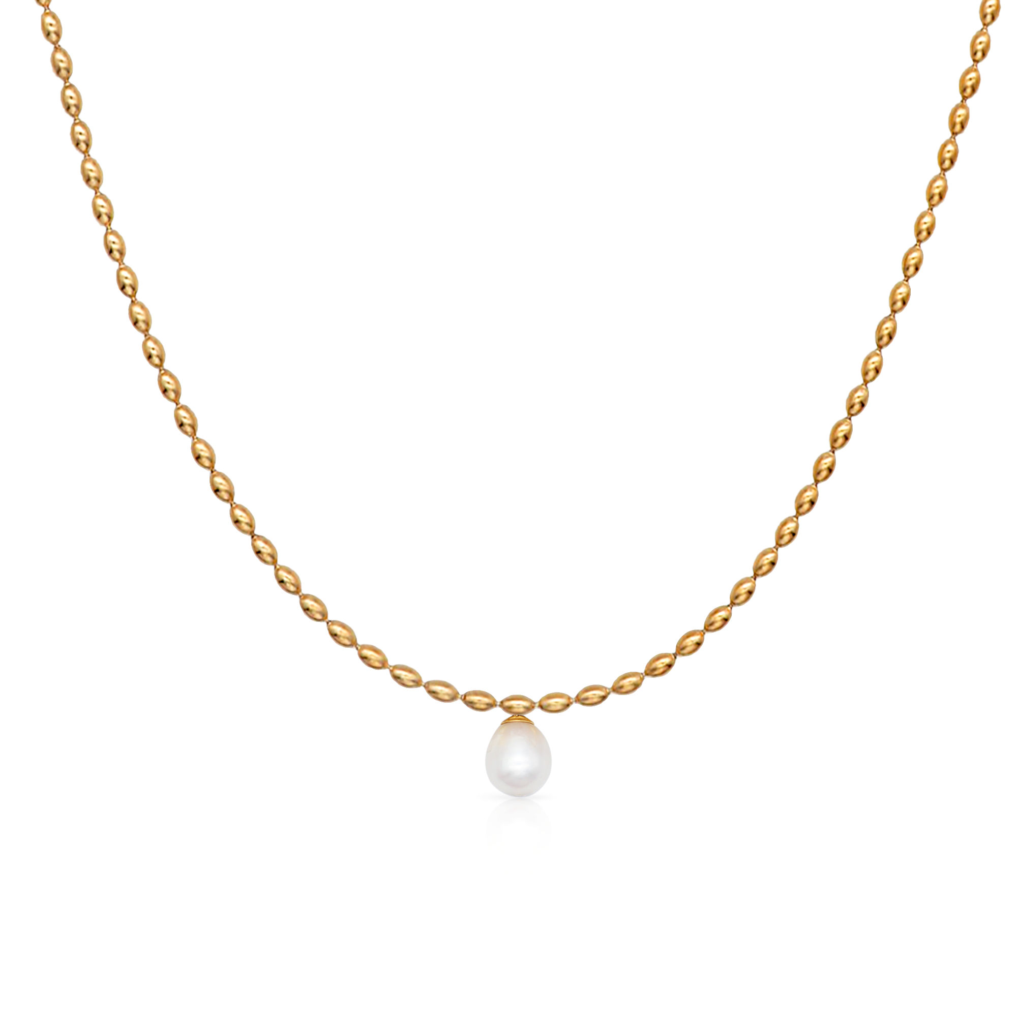 Chris April 316L stainless steel gold plated fresh water pearls necklace olive beads chain necklace