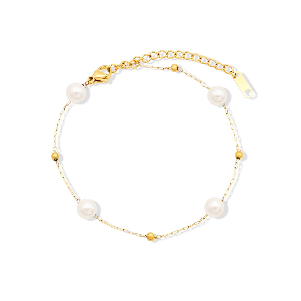 Chris April fashion jewelry PVD gold plated bubble beads anklet 316L stainless steel glass pearls ankle chain