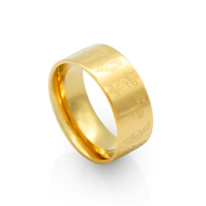 Chris April 316L stainless steel PVD 18k gold plated minimalist birth flower thick band stress relief anxiety finger ring