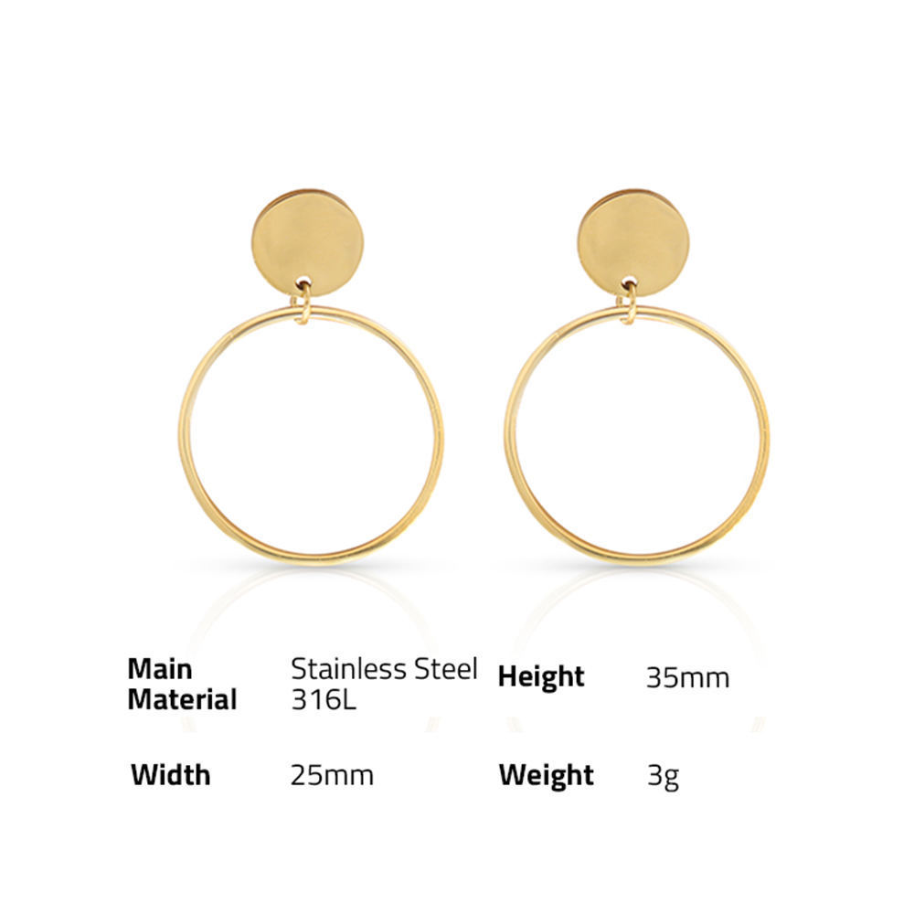 Chris April 316l stainless steel jewelry gold plated wholesale big circle drop earrings