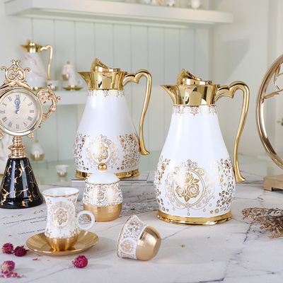 Dubai luxury gold plated insulated vacuum flask thermos coffee cup 